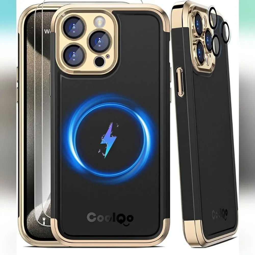 Coolqo IPhone 15 Pro Black and Gold Phone Case